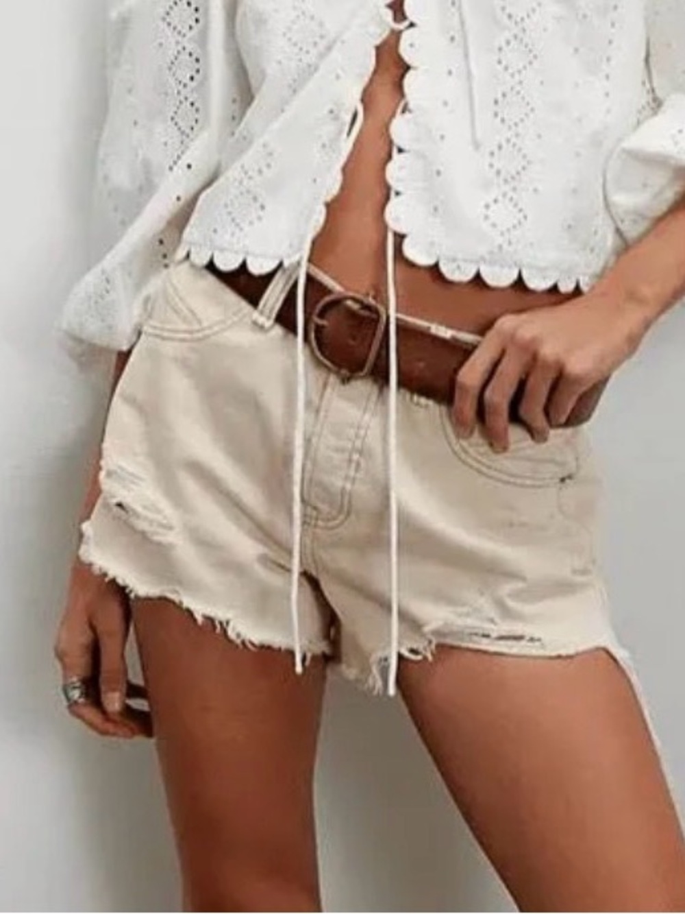 FREE PEOPLE ECRU DENIM SHORTS - NWT